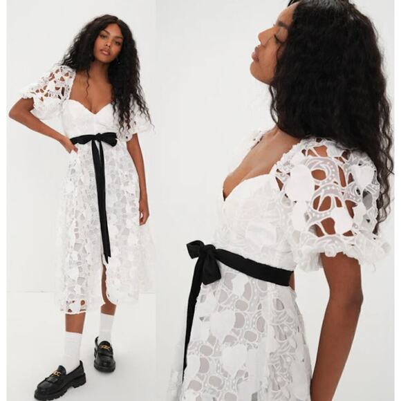 ANTHROPOLOGIE FOR LOVE AND LEMONS WHITE EMBROIDERED LACE MIDI DRESS Small - Picture 2 of 16